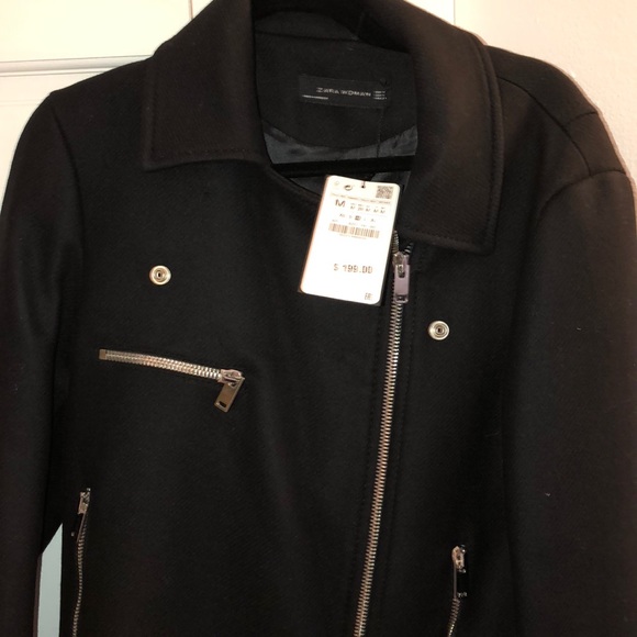 NWT Zara Black Wool Oversized Biker Jacket - Picture 5 of 7